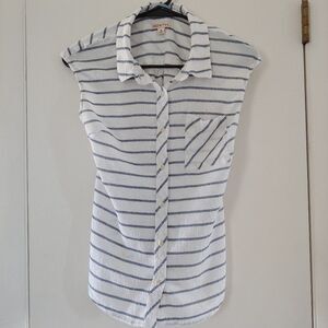 merona blue and white striped summer button-up tank top w/ pocket